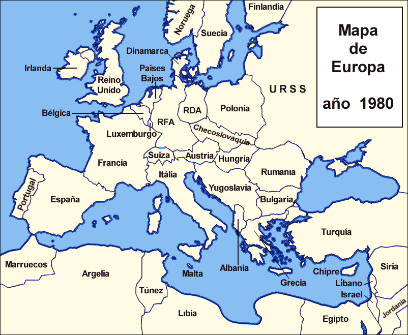 mapa de europa central. Europa, 1980.