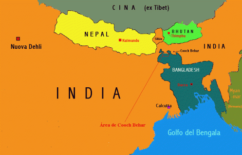 Mapa de Bangladesh y la zona oriental de la India. (Click para ampliar)